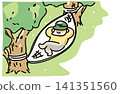 Illustration of a person napping in a hammock | Relaxation and outdoor healing material 141351560