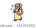 Illustration of a woman wearing sunglasses and eating ice cream | Summer outing 141351561