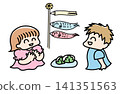 Illustration of children looking up at carp streamers | Children's Day / Tango no Sekku (Boys' Festival) 141351563