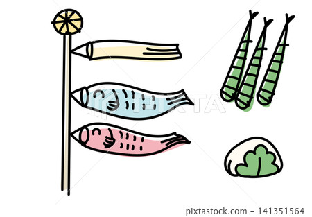 鯉魚旗和粽子/橡葉年糕的插圖 | 兒童節/男童節用品 鯉魚旗和粽子/橡葉年糕的插圖 | 兒童節/男童節用品 141351564