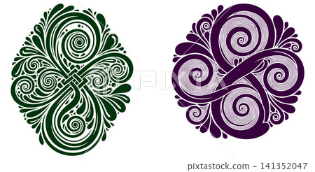 Intricate ornamental vector designs featuring stylized swirling patterns and decorative flourishes, suitable for graphic projects Intricate ornamental vector designs featuring stylized swirling patterns and decorative flourishes, suitable for graphic projects 141352047