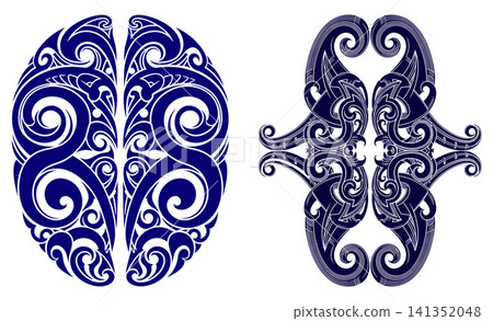 Intricate oval shaped tribal pattern featuring traditional maori inspired flowing lines and decorative swirls Intricate oval shaped tribal pattern featuring traditional maori inspired flowing lines and decorative swirls 141352048