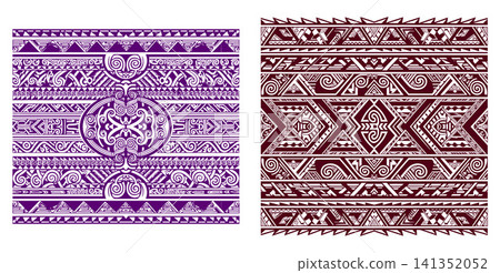 Intricate Polynesian tribal pattern vector borders featuring complex geometric and curvilinear cultural motifs Intricate Polynesian tribal pattern vector borders featuring complex geometric and curvilinear cultural motifs 141352052