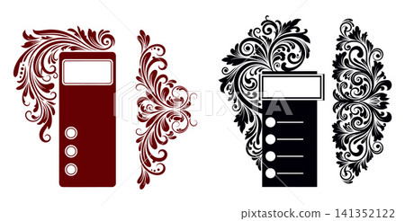 Ornate floral scrollwork vector element with a clear rectangular space, suitable for labels or menu designs Ornate floral scrollwork vector element with a clear rectangular space, suitable for labels or menu designs 141352122
