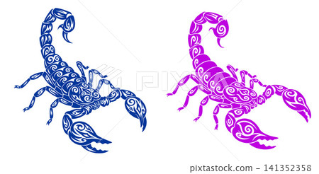 Stylized scorpion vector illustration with intricate patterns, ready for unique graphic design projects 141352358