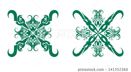 Stylized symmetrical tribal inspired designs with flowing curves and an elaborate crossover composition Stylized symmetrical tribal inspired designs with flowing curves and an elaborate crossover composition 141352368