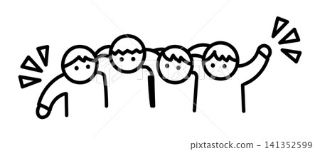 A cute, graffiti-style line drawing of people with their arms around each other's shoulders. A cute, graffiti-style line drawing of people with their arms around each other's shoulders. 141352599