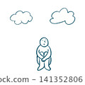 A graphic recording-style illustration of a person and clouds to visualize thoughts and worries. 141352806
