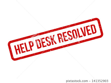 Red grunge rubber stamp mark with text help desk resolved on a white sheet Red grunge rubber stamp mark with text help desk resolved on a white sheet 141352903