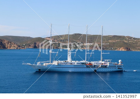 Sailing passenger ship, Patmos Island, Aegean Sea, Greece, Europe 141352997