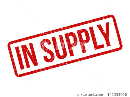 Red grunge stamp with in supply text for inventory management and product availability status 141353036
