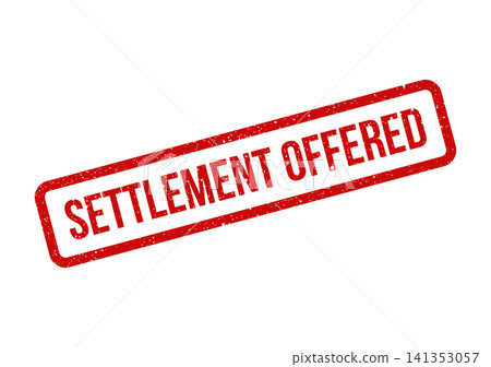 Red grunge style rubber stamp indicating SETTLEMENT OFFERED for legal or financial proposal notifications Red grunge style rubber stamp indicating SETTLEMENT OFFERED for legal or financial proposal notifications 141353057