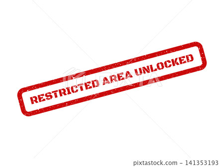 Red rectangle grunge stamp featuring Restricted Area Unlocked text for access status or clearance 141353193