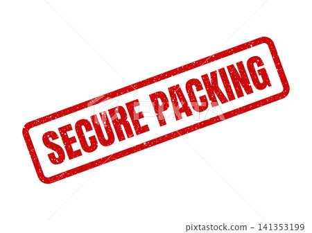 Red rectangle rubber stamp with secure packing message for safe delivery confirmation and protection Red rectangle rubber stamp with secure packing message for safe delivery confirmation and protection 141353199