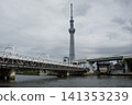 View of Tokyo Skytree and the Sumida River Bridge from Sumida River Terrace 141353239
