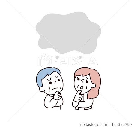 An illustration of a senior couple contemplating their problems. An illustration of a senior couple contemplating their problems. 141353799