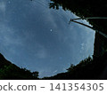 Japanese summer starry skies and nighttime natural landscapes viewed through a fisheye lens 141354305