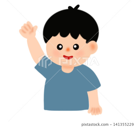 Cute cartoon illustration of a little boy waving his hand saying hello Cute cartoon illustration of a little boy waving his hand saying hello 141355229