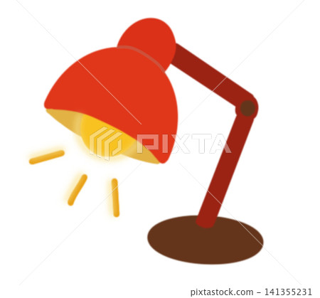 Cute cartoon illustration of a red desk lamp shining bright light Cute cartoon illustration of a red desk lamp shining bright light 141355231