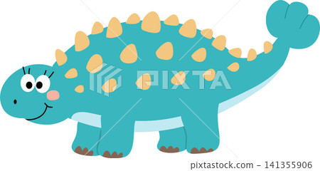 Cute Ankylosaurus Cartoon Character with Club Tail Illustration Cute Ankylosaurus Cartoon Character with Club Tail Illustration 141355906