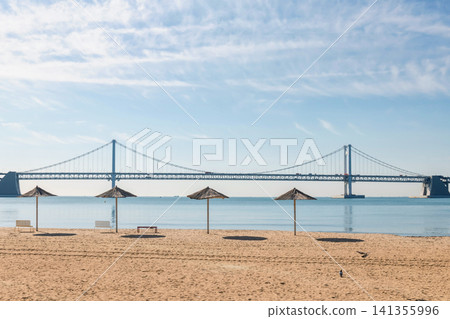 Gwangalli beach with view of Gwangan Bridge, Busan, Korea Gwangalli beach with view of Gwangan Bridge, Busan, Korea 141355996