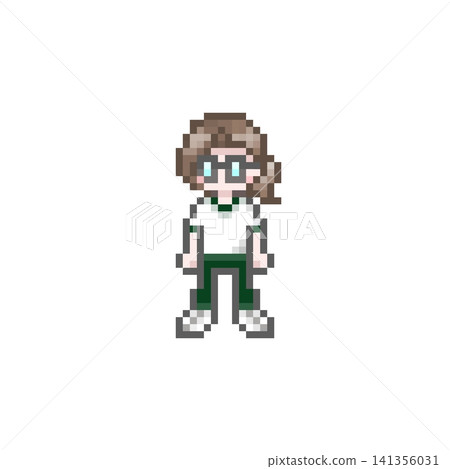 A woman in a short-sleeved jersey wearing pixelated glasses. A woman in a short-sleeved jersey wearing pixelated glasses. 141356031