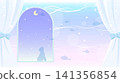 A fantastical background illustration of a room underwater and a cat (for streaming, wallpaper, fantasy) 141356854