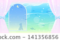 A fantastical background illustration of a room underwater and a cat (for streaming, wallpaper, fantasy) 141356856