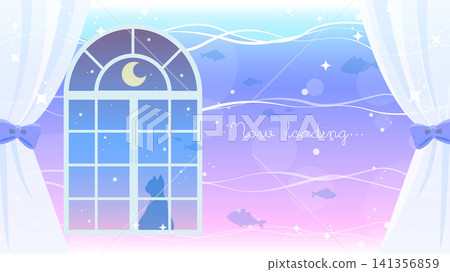 A fantastical background illustration of a room underwater and a cat (for streaming, loading screen, fantasy) A fantastical background illustration of a room underwater and a cat (for streaming, loading screen, fantasy) 141356859