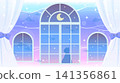 A fantastical background illustration of a room underwater and a cat (for streaming, wallpaper, fantasy) 141356861