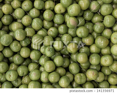 Ripe green plums filling the frame, creating a fresh and healthy fruit background Ripe green plums filling the frame, creating a fresh and healthy fruit background 141356971