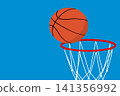 Basketball About to Score in Hoop Vector Illustration with Copy Space on blue background. sports concept. no people. 141356992