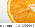 Macro of fresh orange flesh showing juicy citrus texture, natural patterns, and vibrant color, For food backgrounds, nutrition, and healthy lifestyle concepts 141356994