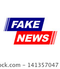 Red FAKE NEWS logo badge 003 141357047