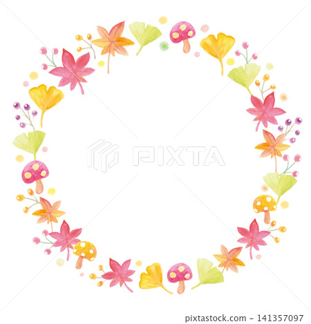 Colorful watercolor hand-painted frames featuring autumn leaves, ginkgo leaves, mushrooms, and more. Colorful watercolor hand-painted frames featuring autumn leaves, ginkgo leaves, mushrooms, and more. 141357097