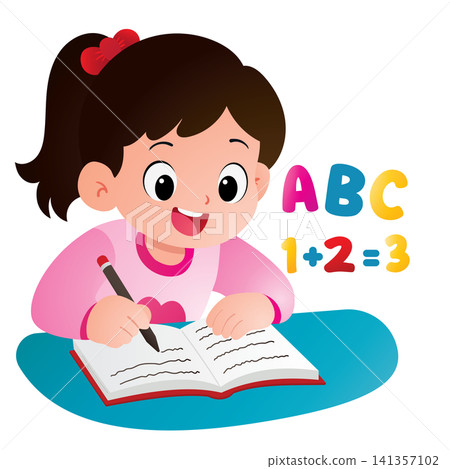 Happy Girl Writing Math and ABC Happy Girl Writing Math and ABC 141357102