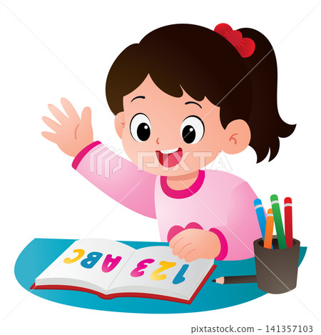 Student Girl Studying ABC Book Student Girl Studying ABC Book 141357103