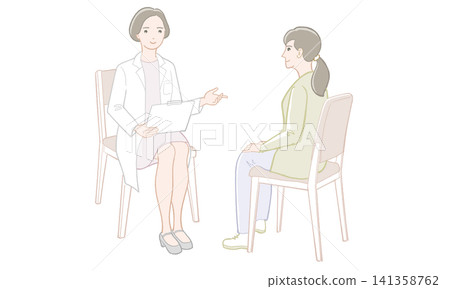 女醫生為色覺障礙患者進行檢查的插圖。 女醫生為色覺障礙患者進行檢查的插圖。 141358762