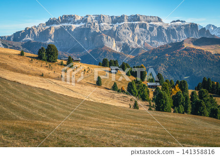Amazing alpine view at autumn, Sella group, Dolomites, Italy Amazing alpine view at autumn, Sella group, Dolomites, Italy 141358816