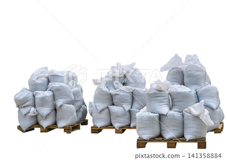 Delivery.Bags sacks on pallets filled goods, various materials Delivery.Bags sacks on pallets filled goods, various materials 141358884