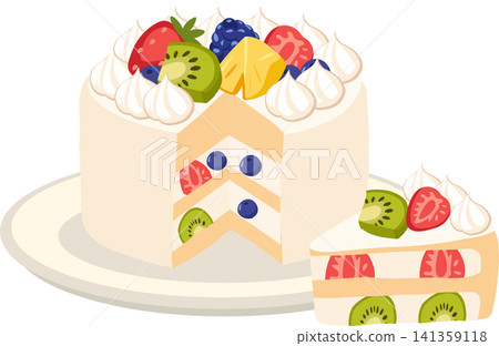 birthday cake slice with strawberry blueberry kiwi and cream cartoon design birthday cake slice with strawberry blueberry kiwi and cream cartoon design 141359118