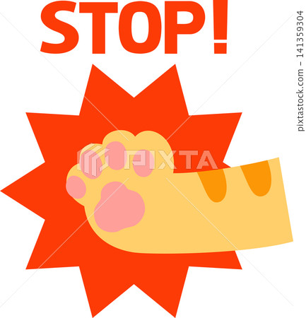 A cat's paw symbol indicating restraint and the word "STOP" A cat's paw symbol indicating restraint and the word "STOP" 141359304