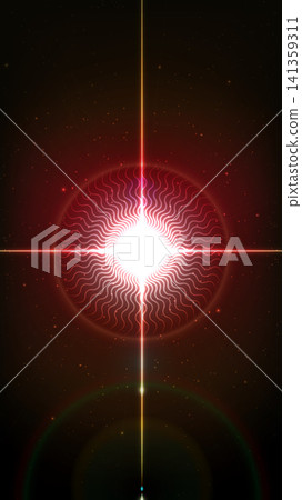 Abstract cosmic background featuring a bright red cross light beam,glowing sun flare and energy ring Abstract cosmic background featuring a bright red cross light beam,glowing sun flare and energy ring 141359311