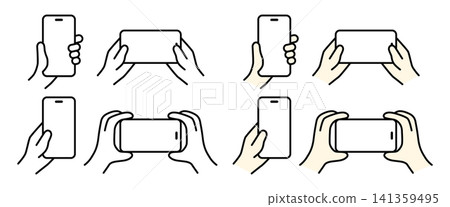 一組手拿著智慧型手機的插圖。 141359495