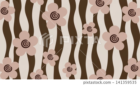 Seamless retro floral pattern featuring hand-drawn wavy vertical stripes vector background  141359535