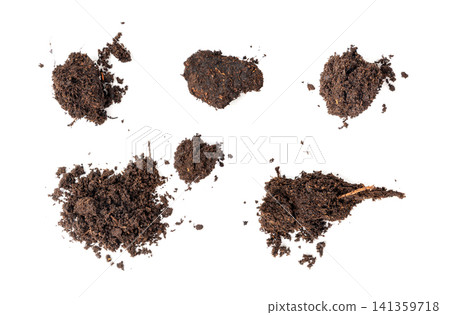 Peat soil isolated, compost pile, brown garden dirt mound Peat soil isolated, compost pile, brown garden dirt mound 141359718