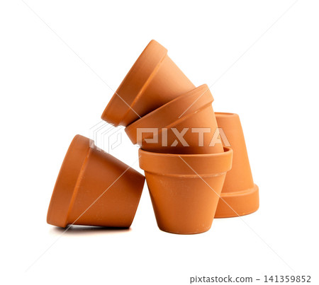 Empty terracotta flower pots, clay garden vase, brown ceramic plant container, garden pottery earthenware Empty terracotta flower pots, clay garden vase, brown ceramic plant container, garden pottery earthenware 141359852