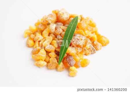 Frankincense or olibanum aromatic resin isolated on white background used in incense and perfumes. 141360200