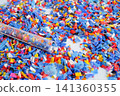 Plastic colorful pieces recycling shredded for industrial use. 141360355