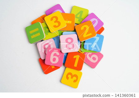 Number wood block cubes for learning Mathematic, education math concept. Number wood block cubes for learning Mathematic, education math concept. 141360361